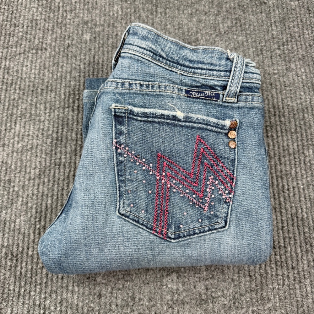 Miss Me Angelina Jeans Women 29 Blue Pink Embroidered Bootcut JP4034C2B